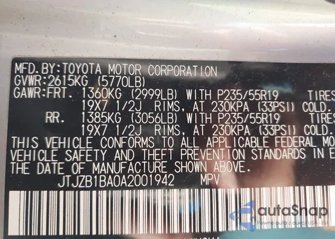 2010 Lexus Rx 450H from USA, damaged, VIN JTJZB1BA0A2001942